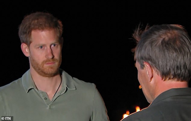 In a heartbreaking interview, the Duke of Sussex, 35, (pictured) told ITV News at Ten anchor, Tom Bradby, (also pictured) that every click and flash of a camera in the public eye gives him 'the worst reminder of her life as opposed to the best''the worst reminder of her life as opposed to the best'