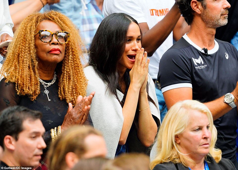 Meghan clasped her hands together as she cheered on her friend. After becoming Prince Harry's girlfriend and then a Duchess, Meghan is said to have leaned on Williams for mentoring on how to handle the media.