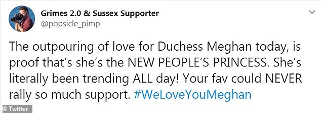 К середине дня пятницы, # WeLoveYouMeghan  был № 1 трендовой темой на платформе социальных медиа