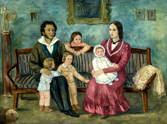 Александр Пушкин с супругой и детьми