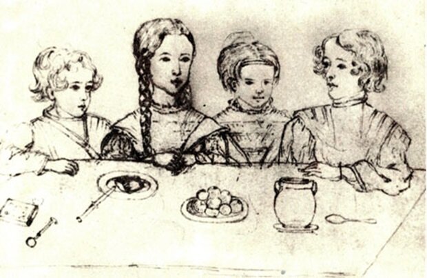 Дети Пушкина в 1841 году: Гриша, Маша, Наташа, Саша, рисунок 