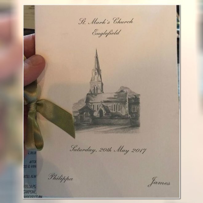 Художественный талант герцогини Кембриджской оценили гости, получившие приглашение на свадебную церемонию ее младшей сестры. Рисунок для него выполнила Кейт Миддлтон, изобразив церковь Святого Марка, где проходило венчание.  baby.ru