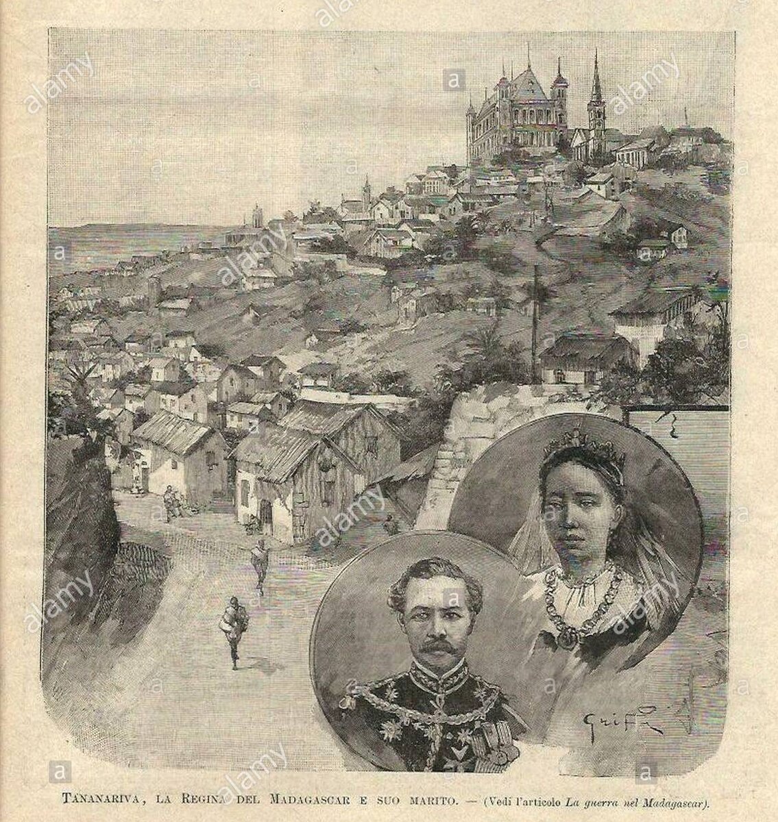 Королева и ее муж (премьер-министром Райнилайяривуни). На горе дворец Рува.