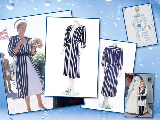 Платье принцессы Дианы в бело-синюю полоску от Элизабет Эмануэль