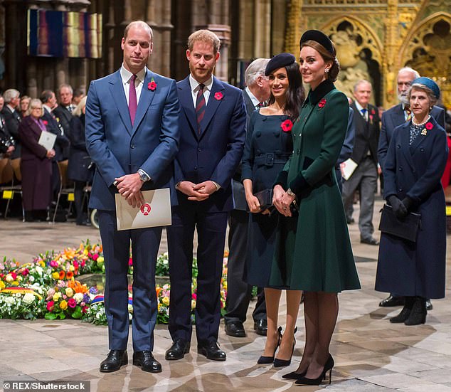 The four royals (pictured) have reunited to launch an NHS resource that will provide personalised advice for people struggling with stress, depression or poor sleep