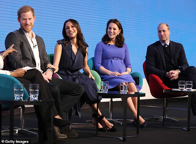 It marks the reunion of the royal 'Fab Four' (pictured) amid reports of a feud between Prince William and Harry that led to a complete split in their royal households earlier this year