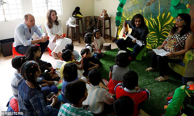 Герцог и герцогиня Кембриджские рассказали историю детям с пальчиковыми куклами в Лахоре во время их тура по Пакистану