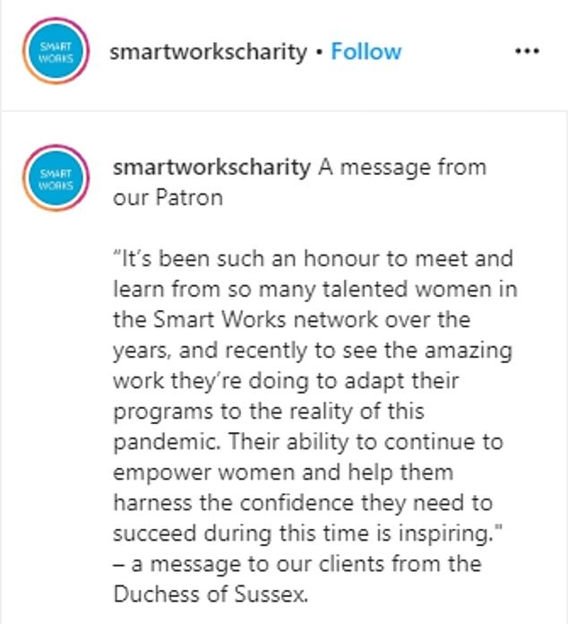 Сегодня днем благотворительная организация опубликовала в интернете видеоролик, в котором она поделилась посланием от герцогини, которая назвала честью знакомство с женщинами через Smart Works