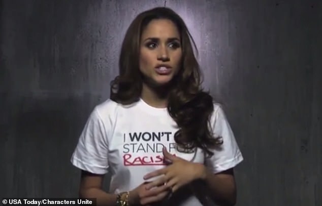 Меган Маркл изображена в видеопленке кампании с 2012 года, снятой в рамках кампании «Я не буду стоять за ...» для некоммерческой организации Erase the Hate