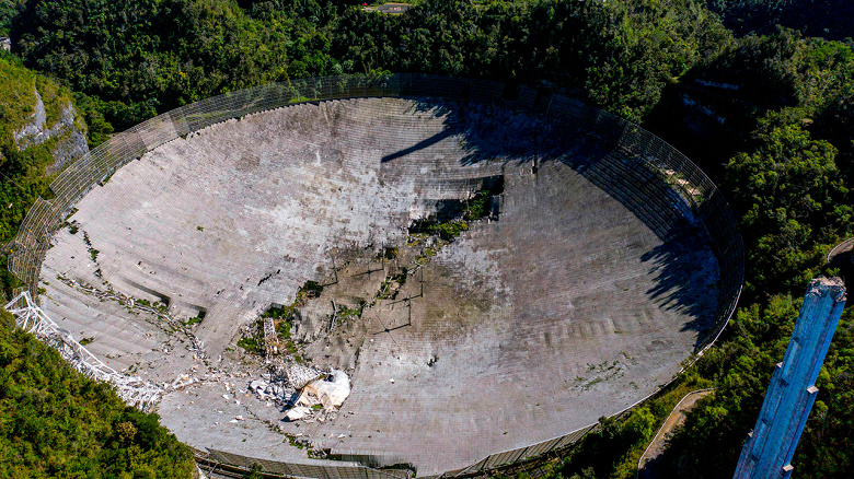 Видео обрушения конструкции радиотелескопа «Аресибо»